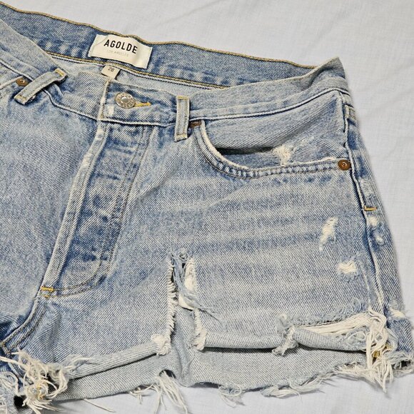 AGOLDE Parker Stone Washed Distressed Cut Off Jean Shorts Women Size 28 Swapmeet - Picture 3 of 16